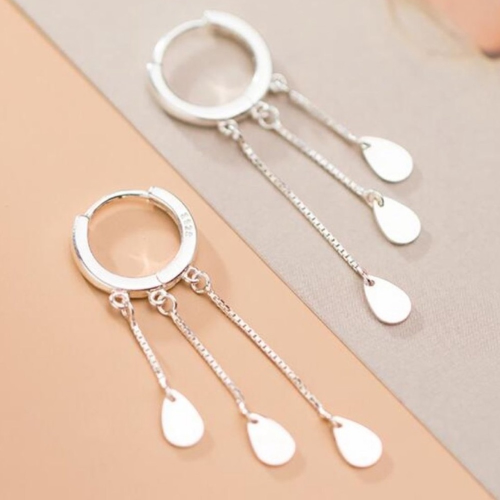 NEW 925 STERLING SILVER TASSEL DROP HOOP EARRINGS, NICE EARRINGS, CUTE EARRINGS - Picture 3 of 7